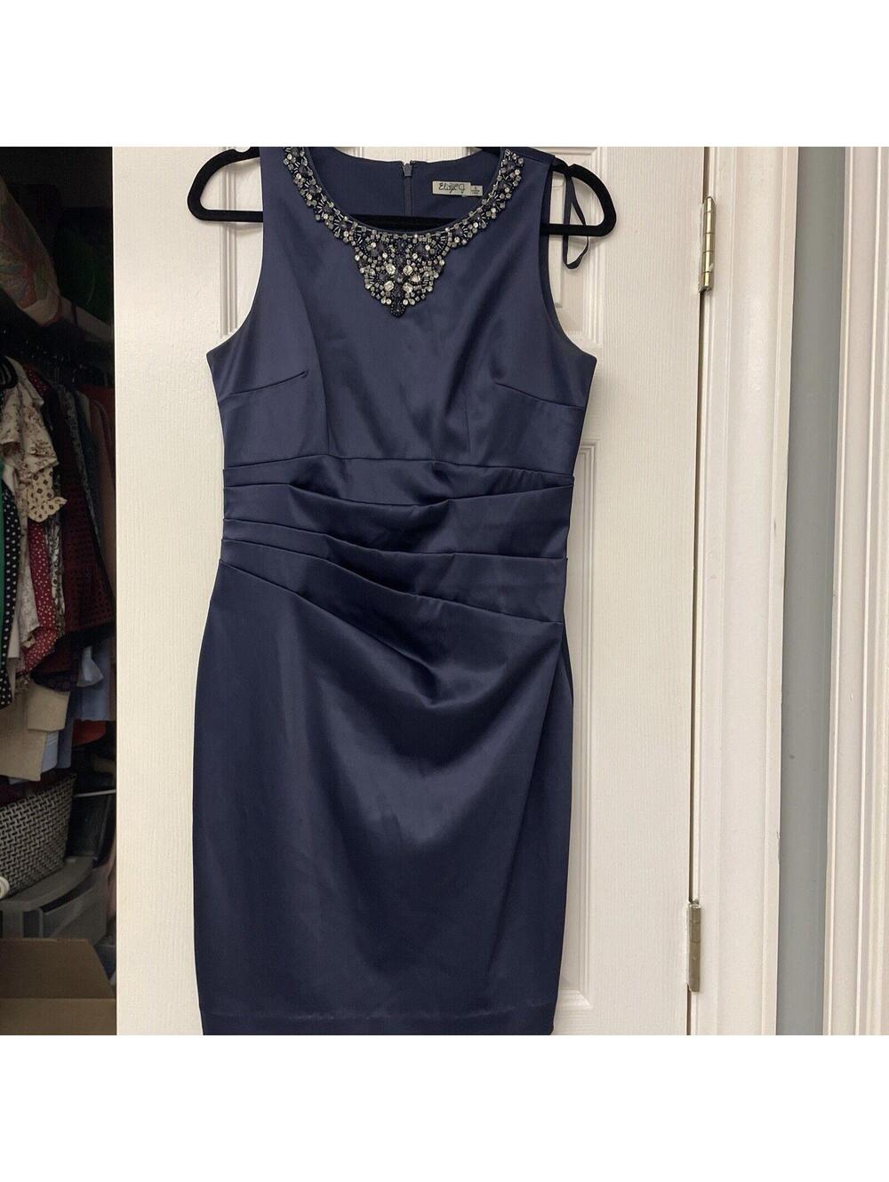 Eliza J New York Womens Dress Navy Dark Blue Faux Wrap Sleeveless Satin Size 6